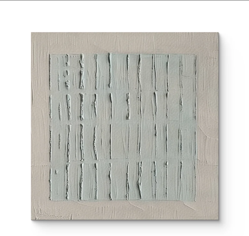 MINIMALIST VERTICAL TEXTURED GRID ART IN TAUPE AND SAGE