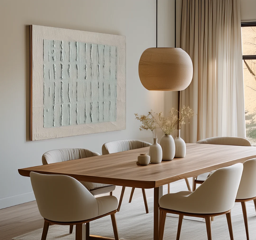 MINIMALIST VERTICAL TEXTURED GRID ART IN TAUPE AND SAGE