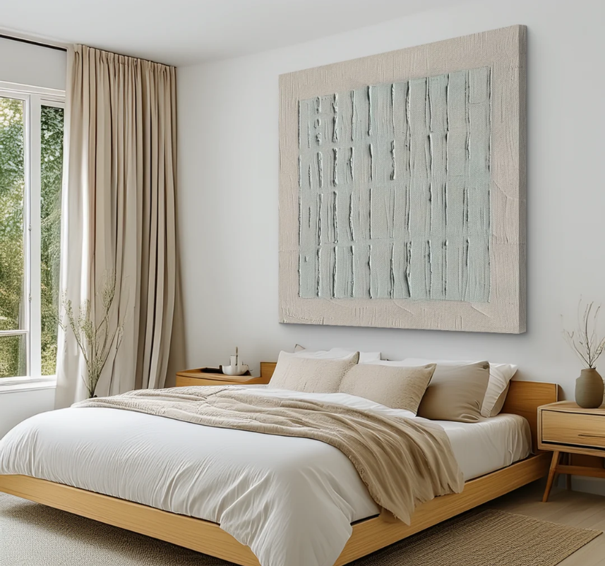 MINIMALIST VERTICAL TEXTURED GRID ART IN TAUPE AND SAGE