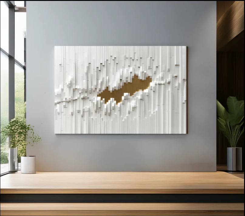 WHITE AND GOLD LAYERED TOPOGRAPHIC 3D ART