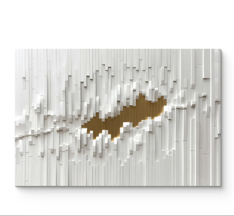 WHITE AND GOLD LAYERED TOPOGRAPHIC 3D ART