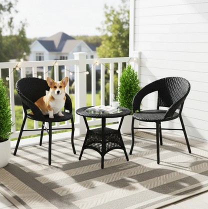 3-PIECE OUTDOOR RATTAN WICKER PATIO BISTRO SET