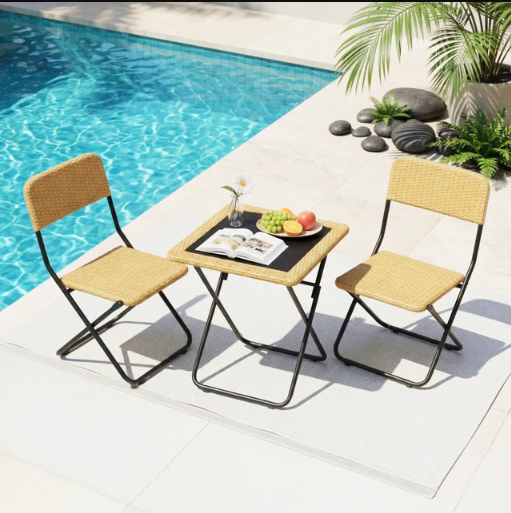 3-PIECE OUTDOOR WICKER FOLDING PATIO SET