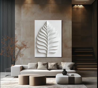 MINIMALIST WHITE LEAF 3D WALL ART