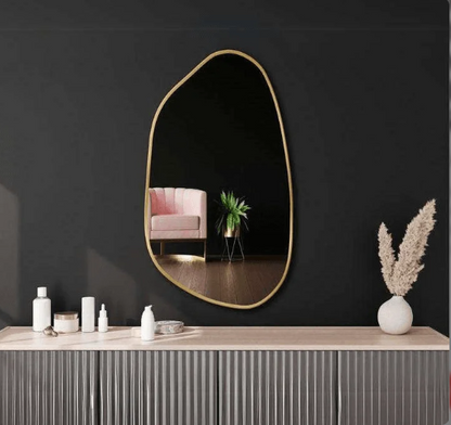 MODERN ASYMMETRICAL WALL MIRROR ANODIZED ALUMINUM FRAME