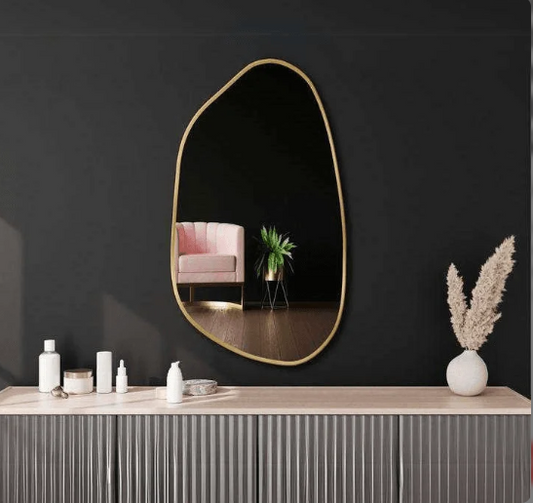 MODERN ASYMMETRICAL WALL MIRROR ANODIZED ALUMINUM FRAME