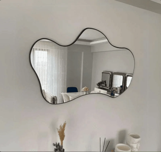 LARGE ABSTRACT WAVY WALL MIRROR WITH ANODIZED ALUMINUM FRAME