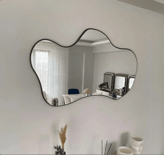 LARGE ABSTRACT WAVY WALL MIRROR WITH ANODIZED ALUMINUM FRAME