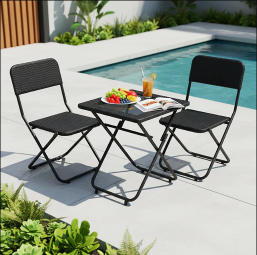 3-PIECE OUTDOOR WICKER FOLDING PATIO SET