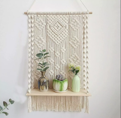 BOHEMIAN HANDMADE MACRAME WALL HANGING SHELF PLANTER