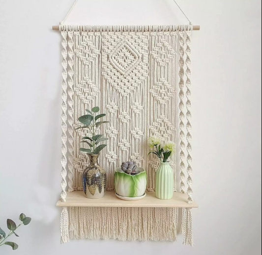 BOHEMIAN HANDMADE MACRAME WALL HANGING SHELF PLANTER