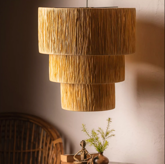 3-TIER RAFFIA CEILING LAMP