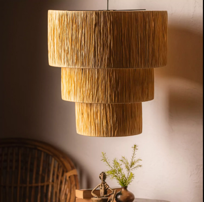 3-TIER RAFFIA CEILING LAMP