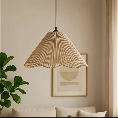 HANDWOVEN BEIGE COTTON PENDANT LAMP