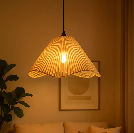 HANDWOVEN BEIGE COTTON PENDANT LAMP