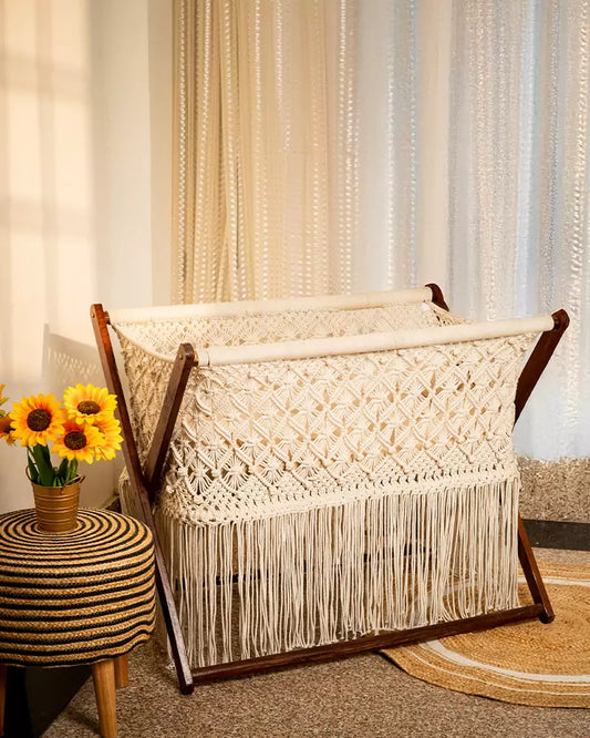 HANDMADE MACRAME WOODEN BABY CRADLE
