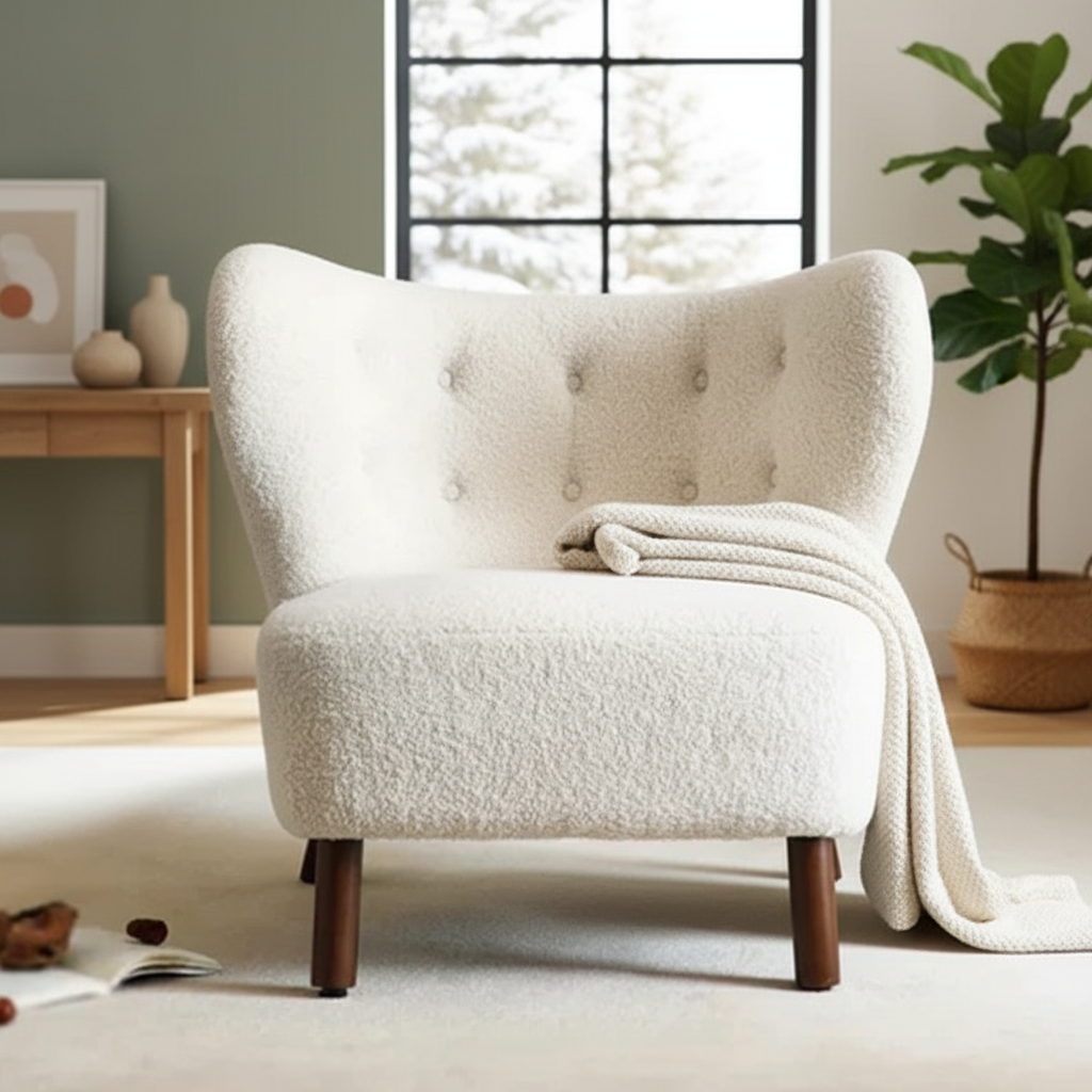 WHITE LAMB WOOL ACCENT CHAIR