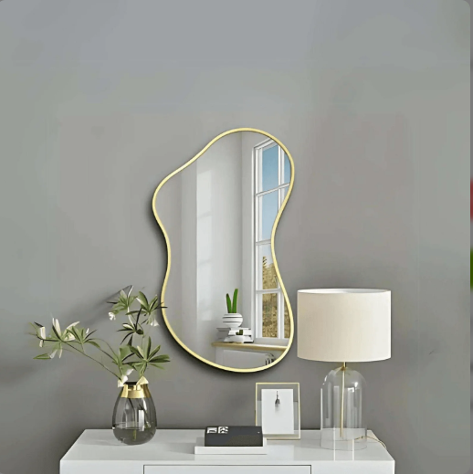 ASYMMETRICAL WALL MIRROR WITH ANODIZED ALUMINUM FRAME