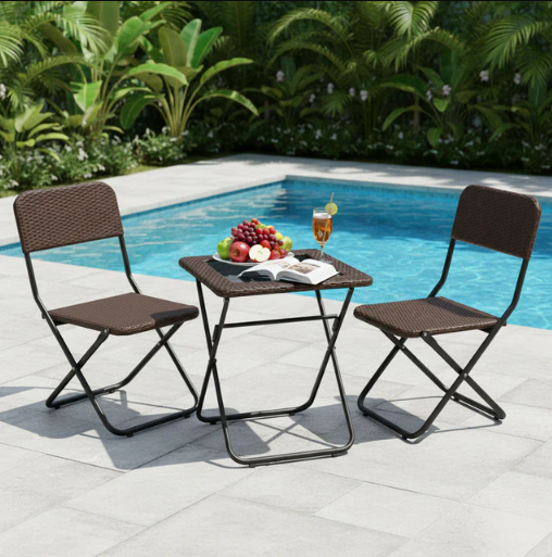 3-PIECE OUTDOOR WICKER FOLDING PATIO SET
