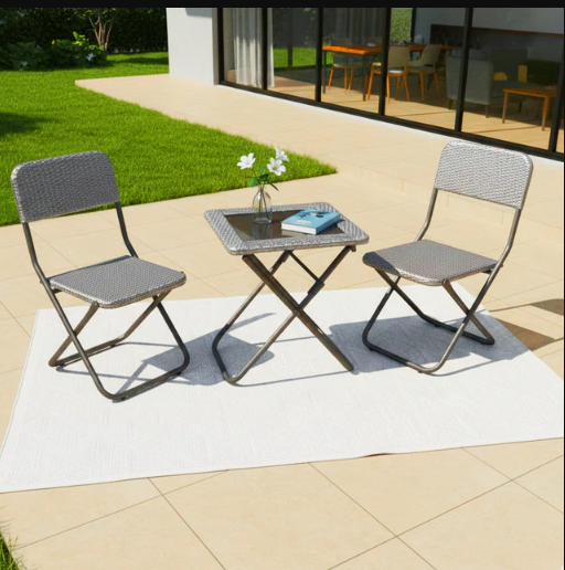 3-PIECE OUTDOOR WICKER FOLDING PATIO SET