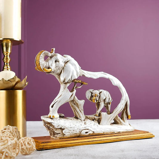 THE FENG SHUI GOLDEN ELEPHANT SHOWPIECE WITH WOODEN BASE