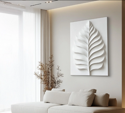 MINIMALIST WHITE LEAF 3D WALL ART