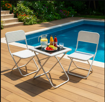 3-PIECE OUTDOOR WICKER FOLDING PATIO SET