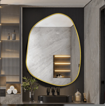 MODERN ASYMMETRICAL WALL MIRROR ANODIZED ALUMINUM FRAME