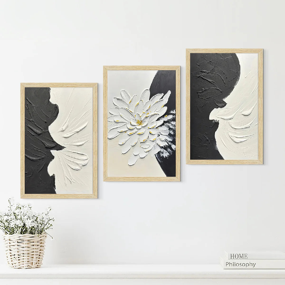 BLACK & WHITE ABSTRACT PAINTING SET OF 3