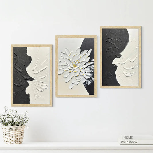 BLACK & WHITE ABSTRACT PAINTING SET OF 3