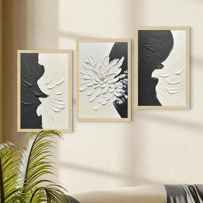 BLACK & WHITE ABSTRACT PAINTING SET OF 3