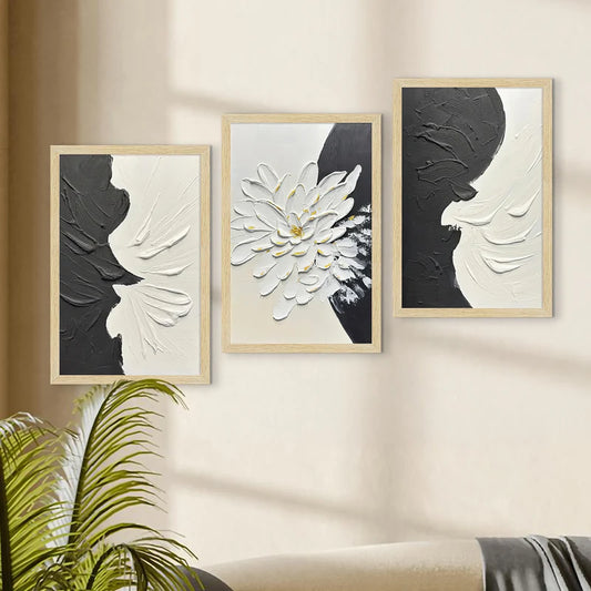 BLACK & WHITE ABSTRACT PAINTING SET OF 3