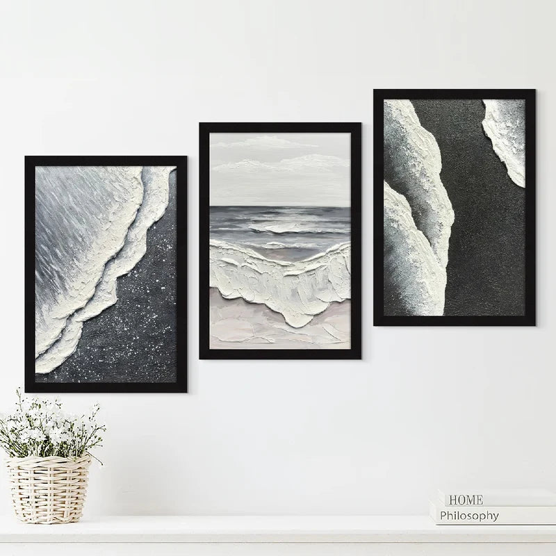 BLACK & WHITE ABSTRACT PAINTING SET OF 3