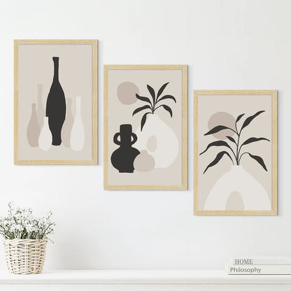 BOHO FLORAL VASES ART PAINTINGS SET OF 3